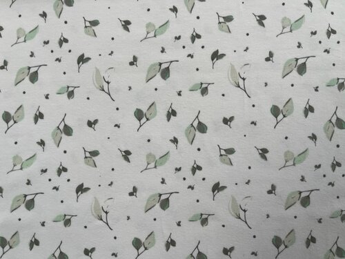 Baumwoll-Jersey Blätter Ecru/Altgrün (1,1m)